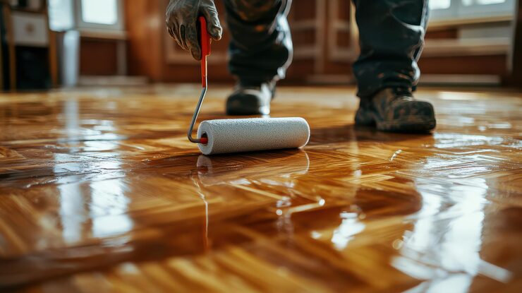 Luxurious walk-in closet with white custom shelving, a center island, hardwood floors, and a crystal chandelier.
