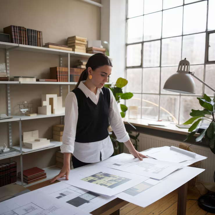 Woman sanding and repairing a wooden chair in a cozy room filled with indoor plants and natural light.