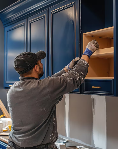 Modern living room interior with warm peach and white marble walls, an orange armchair, indoor green plants, and large windows allowing 
                       natural sunlight to fill the space.